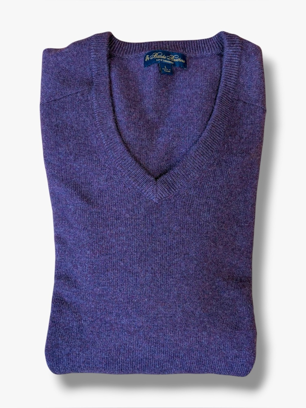 Brooks Brothers Heathered Purple Cashmere V-Neck Knit Pullover Sweater Sz L